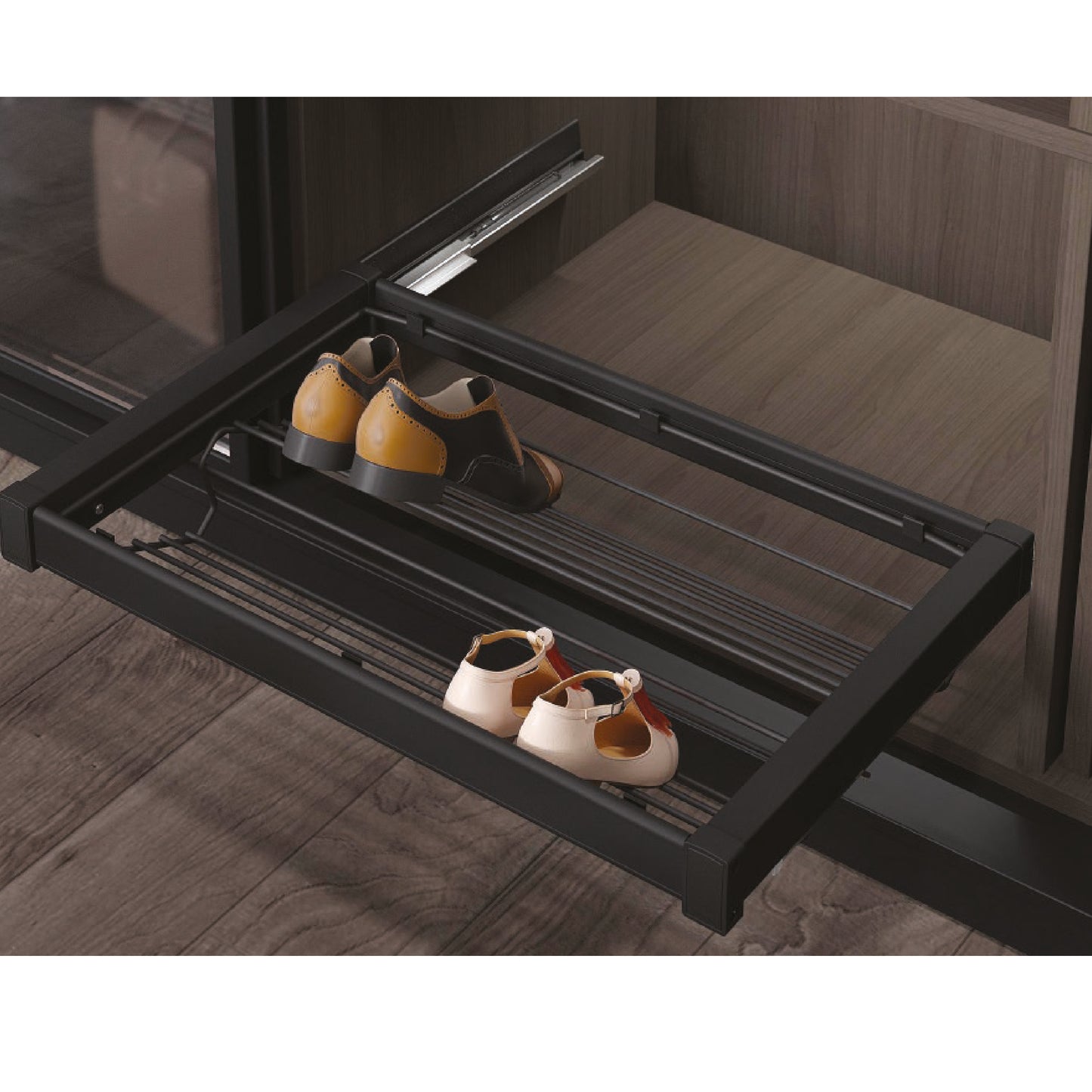 Shoe holder undermount rail aluminum