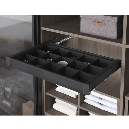 Undermount rail aluminum shelf with division